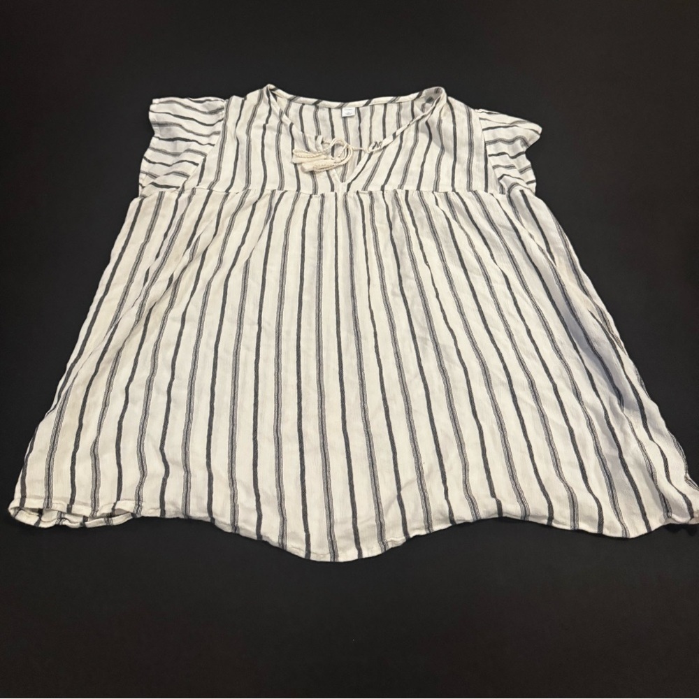Old Navy Striped Peasant Blouse XL Flutter Sleeve Boho Linen Blend Top
